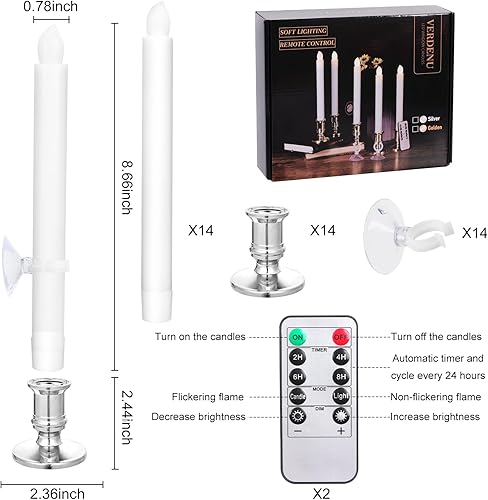 Miniatura 2 de Verdenu Paquete de 14 velas de Navidad para ventana con control remoto temporizador, velas de ventana a pilas con sensor de atardecer a amanecer,