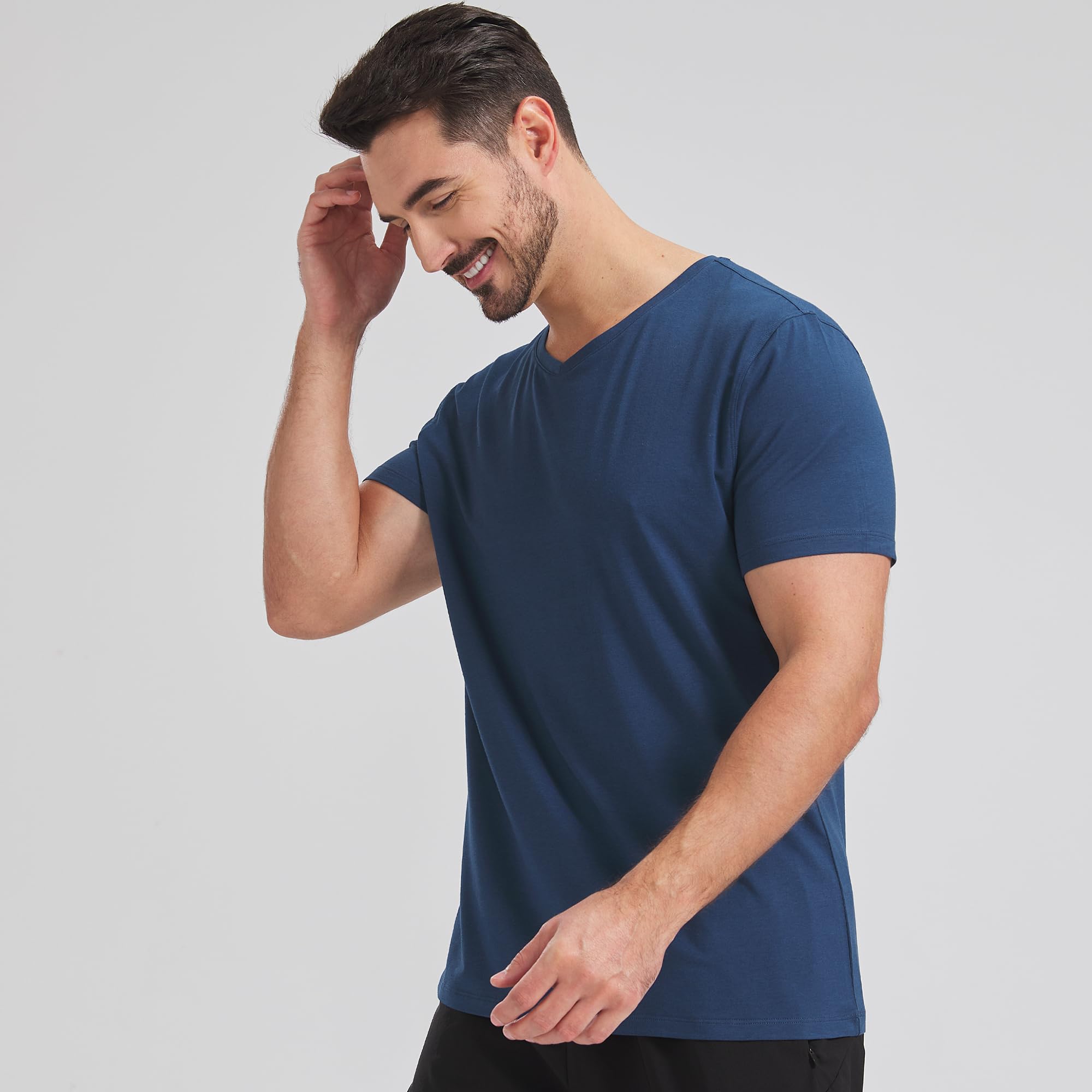netdraw Camiseta de algodón de viscosa de bambú ultrasuave con cuello en V para hombre, absorbe la humedad, fresca, cómoda, atlética, casual