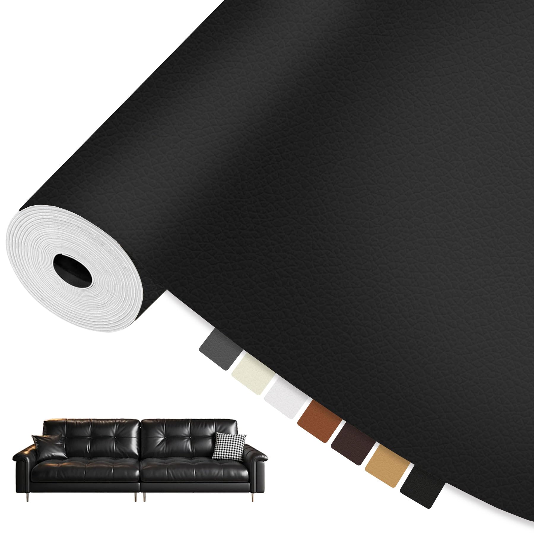 SONGSONG 合皮補修シート 大判80*200cm 補修シート PVC レザー補修シール 家具補修 補修パッチ 貼るレザー 合皮補修テー ソファー補修 ソファー 自動車シート ハンドバッグ 補修 粘着 車の座席用 (80*200cm，ブラック)