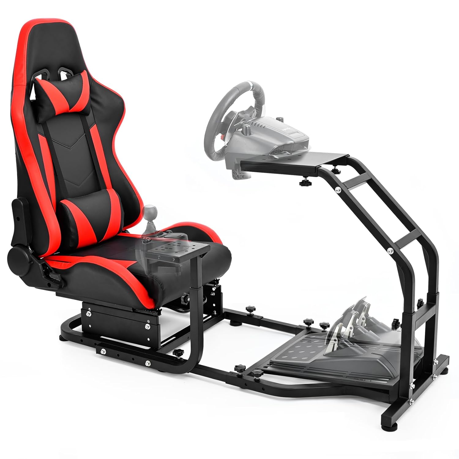 Hottoby Adjustable Sim Driving Simulator Cockpit with Red Seat Fits for Logitech/Thrustmaster G29,G920,G923&T300RS,Unobstructed Design for Both Legs Gaming Stand,No Steering Wheel,Handbrake & Pedal