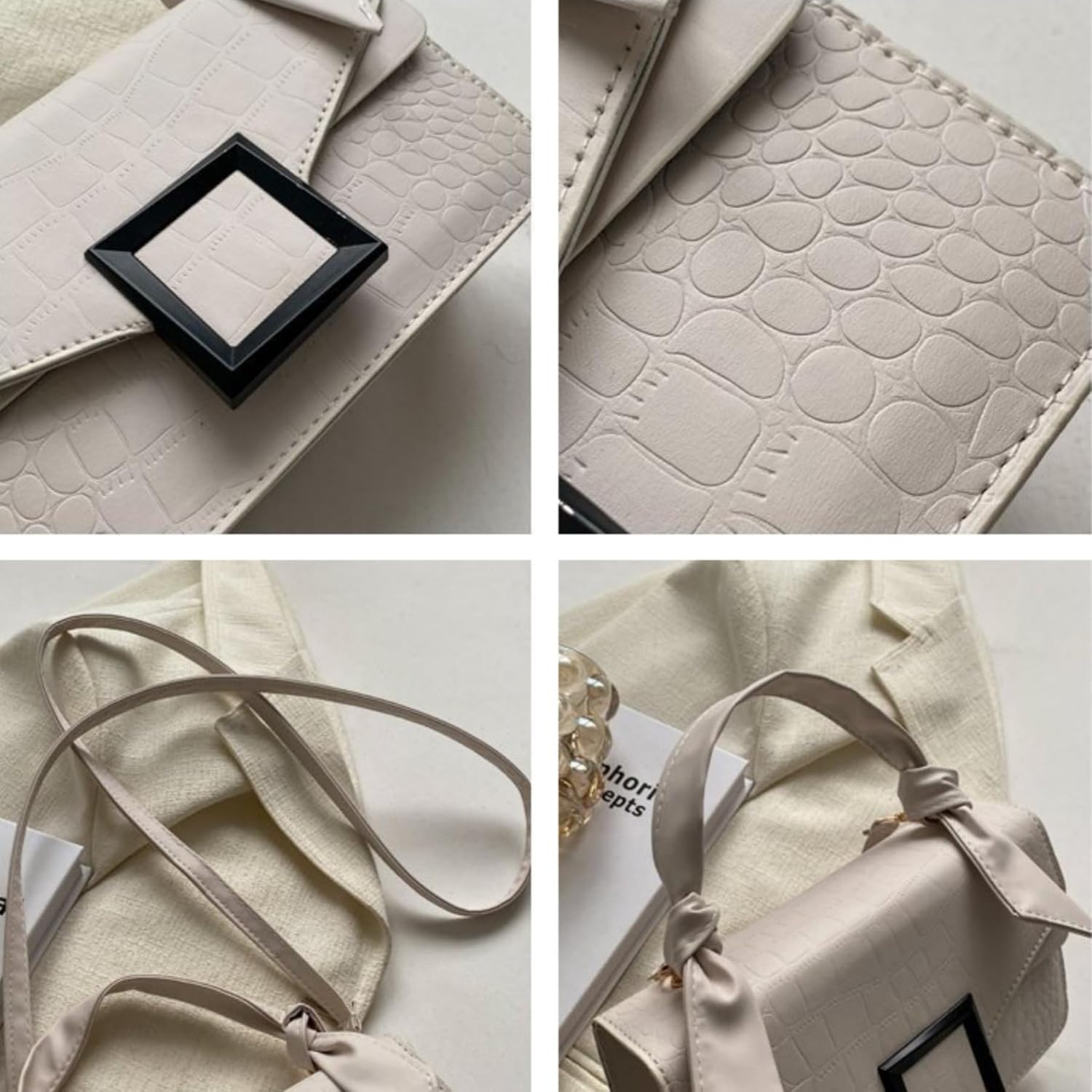 Women Vegan Leather Evening Handbag Crocodile Pattern Handle Clutch Purse Cross Body Envelope Bag - Image 5