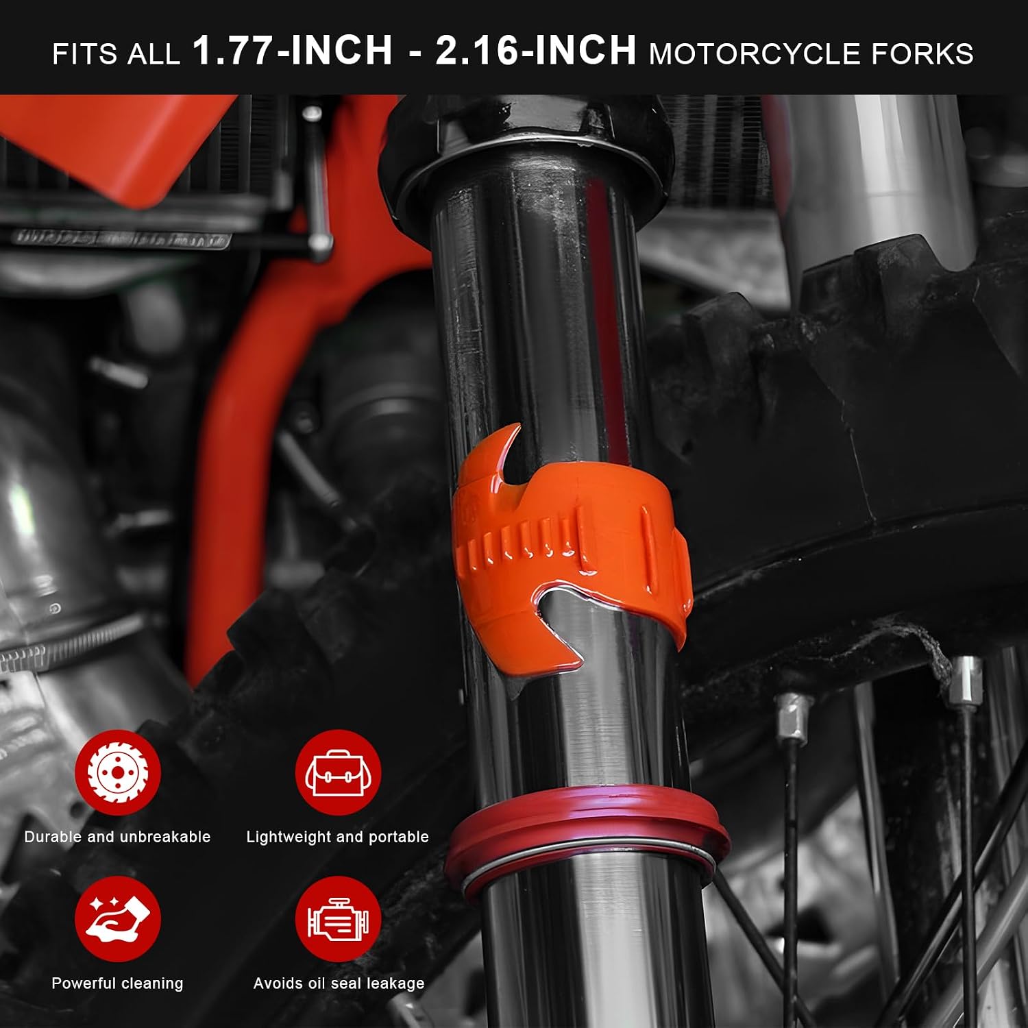 2 PCS Motorcycle Fork Seal Cleaner Tool, 45mm-55mm Dirt Bike Shock Absorber Repairing Tools, Universal Front Fork Oil Seal Saver Cleaner for Motorcycle Maintenance (Orange) image 4
