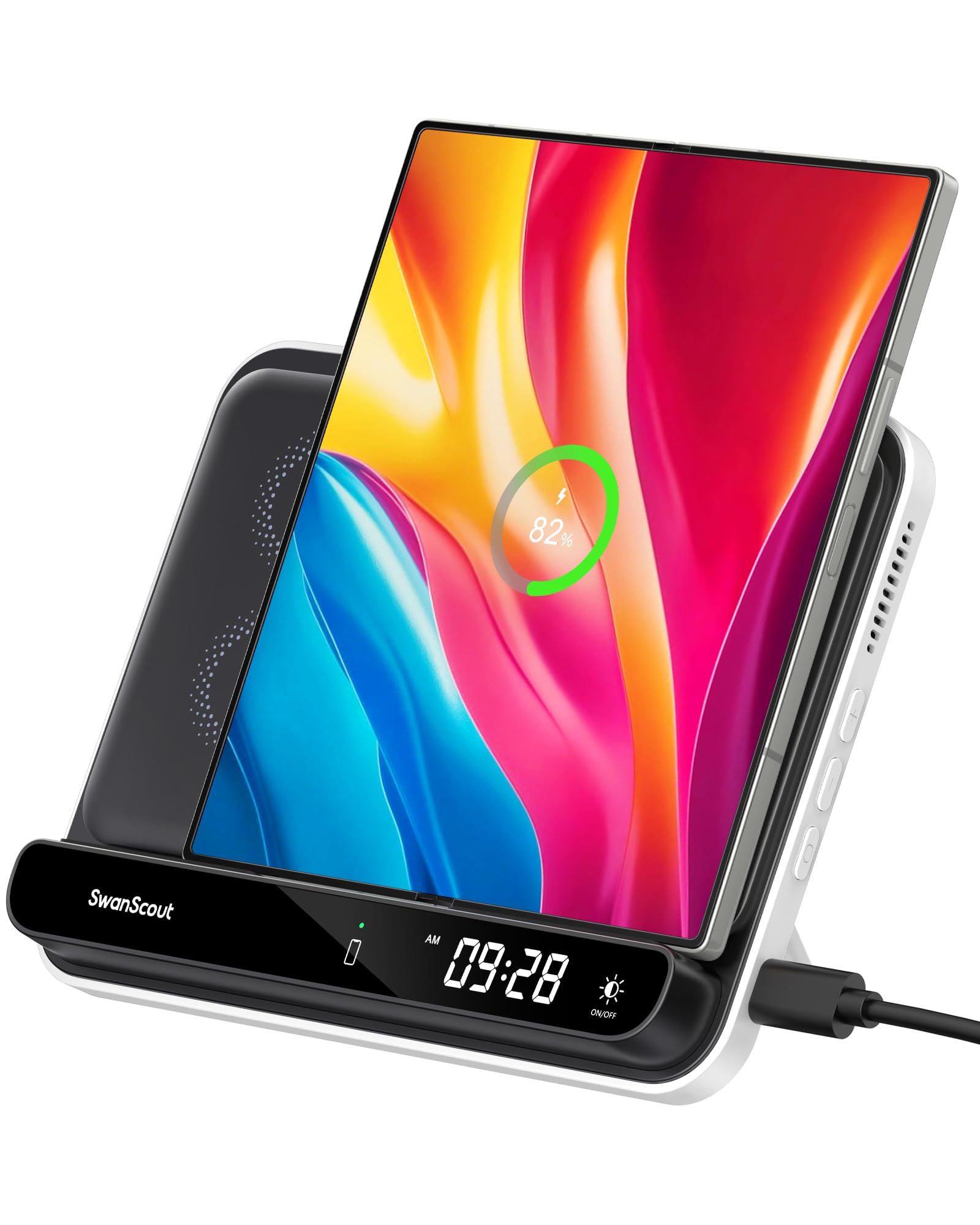 Chargeur Induction pour Samsung Z Fold 8 Ultra/7/6/5/4 (Not for Z Fold 8) | Station de Charge pour Galaxy Z Fold 6/5/4/3/2/1, Pixel 9 Pro Fold/Pixel Fold, Galaxy Buds, SwanScout 504F