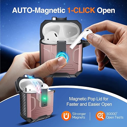 Miniatura 3 de Amoured AutoPOP - Funda para AirPods de 12 generación con cerradura y llavero, protección resistente de 360 y mecanismo de apertura de 1 clic,