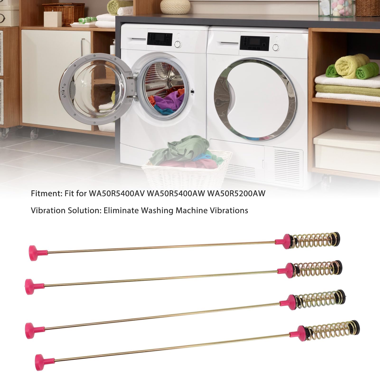 Qcwwy 4 Varillas de Suspensión para Lavadora, Varillas de Soporte Antivibración y Reducción de Ruido para Lavadoras, Fijan el Equilibrio de Vibraciones para Electrodomésticos WA50R5400AV