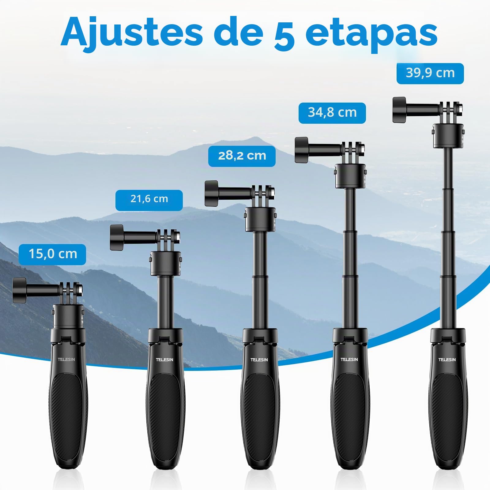 TELESIN° Mini Palo Selfie retráctil de liberación rápida para GoPro Hero Insta360 dji Osmo Action 6 5pro 4 3, trípode portátil Compacto para Selfie Stick para cámaras con Longitud Ajustable