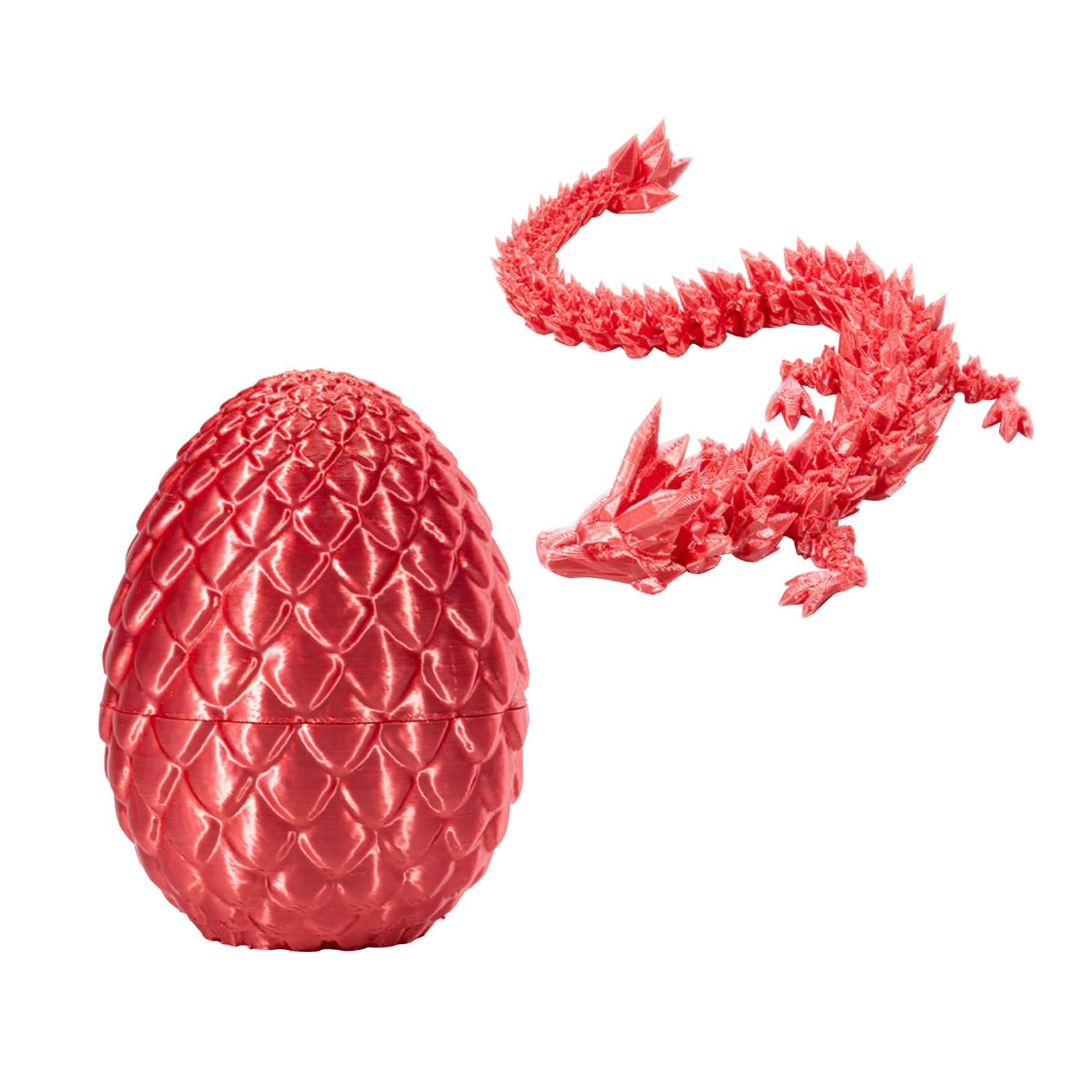 3D Printed Crystal Dragon in Egg - Full Articulated Dragon Fidget Toy, Home Office Decor & Executive Desk Toy for Kids & Adults (Laser Pink)