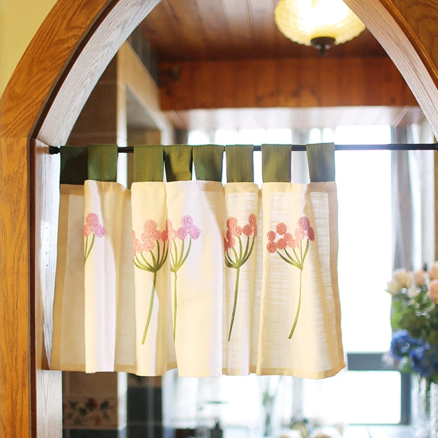 Cotton Linen Kitchen Curtain Valance, Short Tier Curtains Embroidered Rural style Decor Rod Pocket, for Farmhouse Window Treatment, Living Room, Bedroom, Cafe ( Size : W120xH80cm/47.2x31.5in )