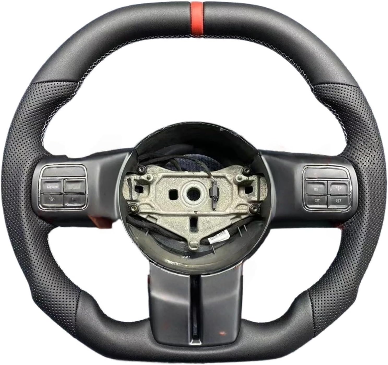 Leather Red Stitching Steering Wheel Compatible With Jeep Wrangler JK/JKU 2011 2012 2013 2014 2015 2016 2017 Car Accessories(No button noframe)