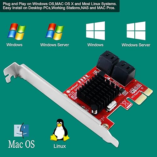 Miniatura 5 de Tarjeta de expansión PCIE 3.0 a 4 puertos 6Gbps SATA III para PC de escritorio, Plug and Play en Windows OS, MAC OS, Linux, ASMedia ASM1064