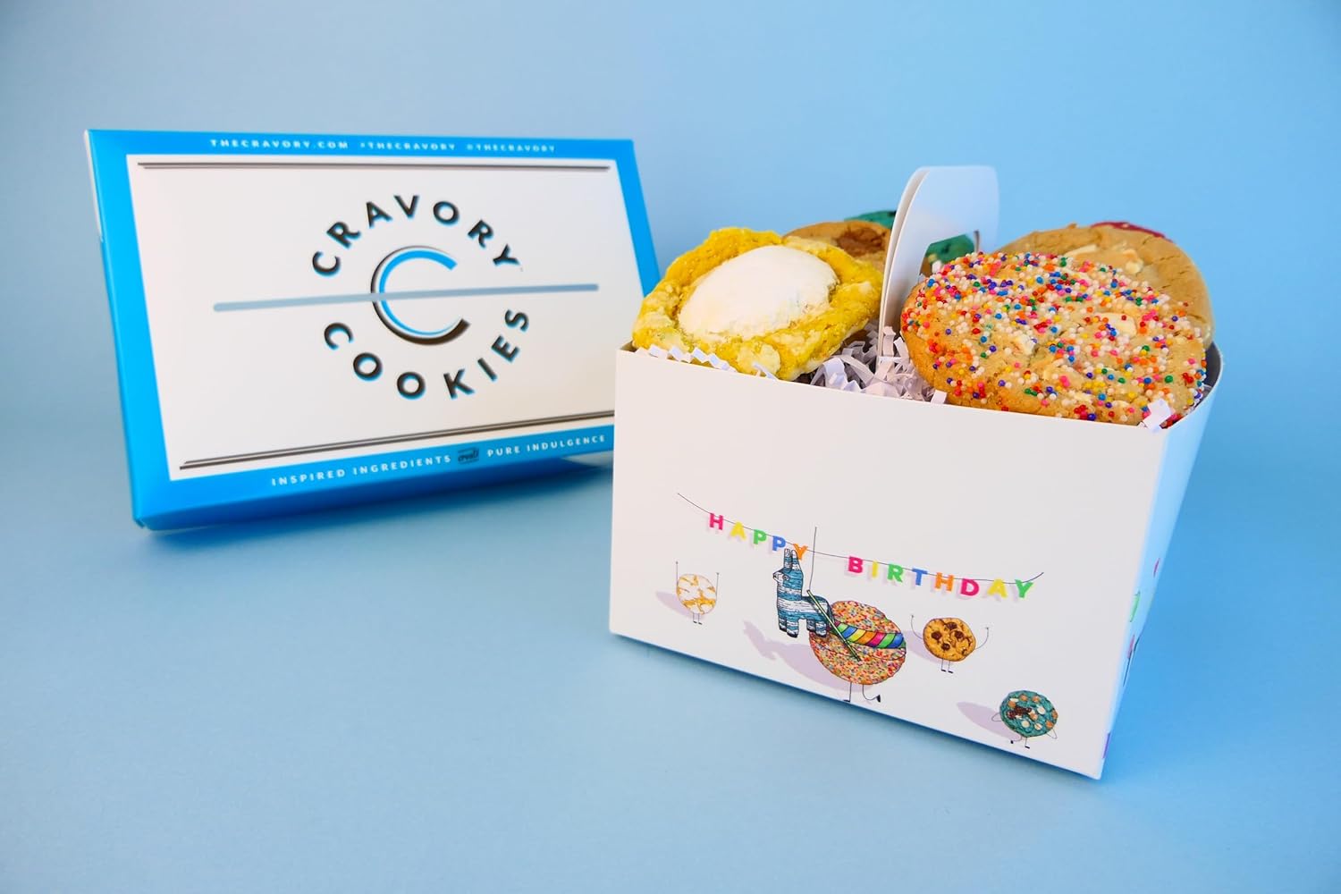 Cravory One Dozen Happy Birthday Occasion Box - Best Sellers Mix, Freshly Baked, 12 Cookies, 2.0 oz. Each - Assorted Flavors - Gourmet Dessert, Snack or Baked Goods - Great Gift Box - Individually Wrapped