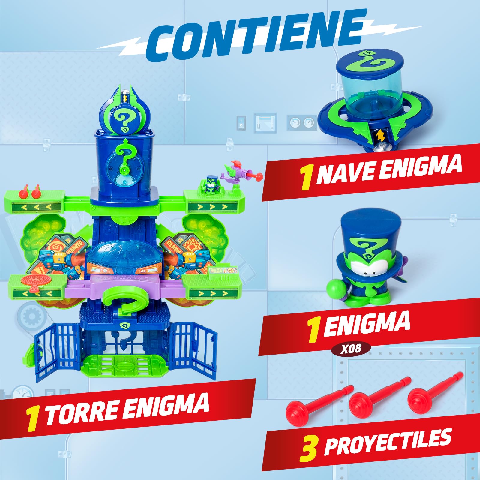 Visita la tienda de SUPERTHINGS RIVALS OF KABOOM SUPERTHINGS KAZOOM Power – Enigma Tower. Torre de Enigma de la Serie de TV “Kazoom Power”. Contiene 1 Enigma Tower,1 Enigma Exclusivo,1 aeronave,1 prisión,1 catapulta,1 Disparador y 3 proyectiles in use