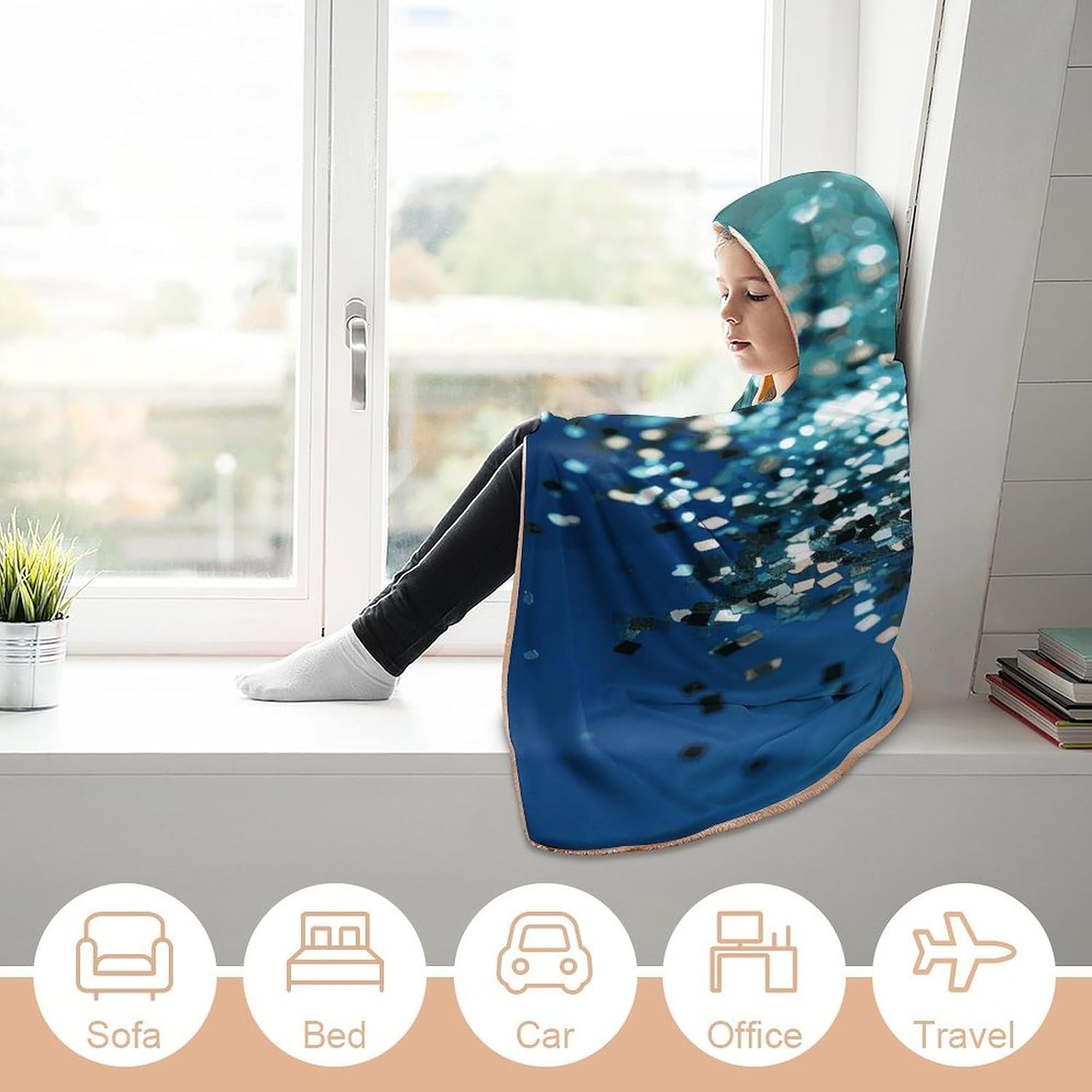 Glittered Blue Background Hooded Blanket Cozy And Functional,Wearable Blanket Hoodie for Women Men,Blanket Poncho Presents60 x80
