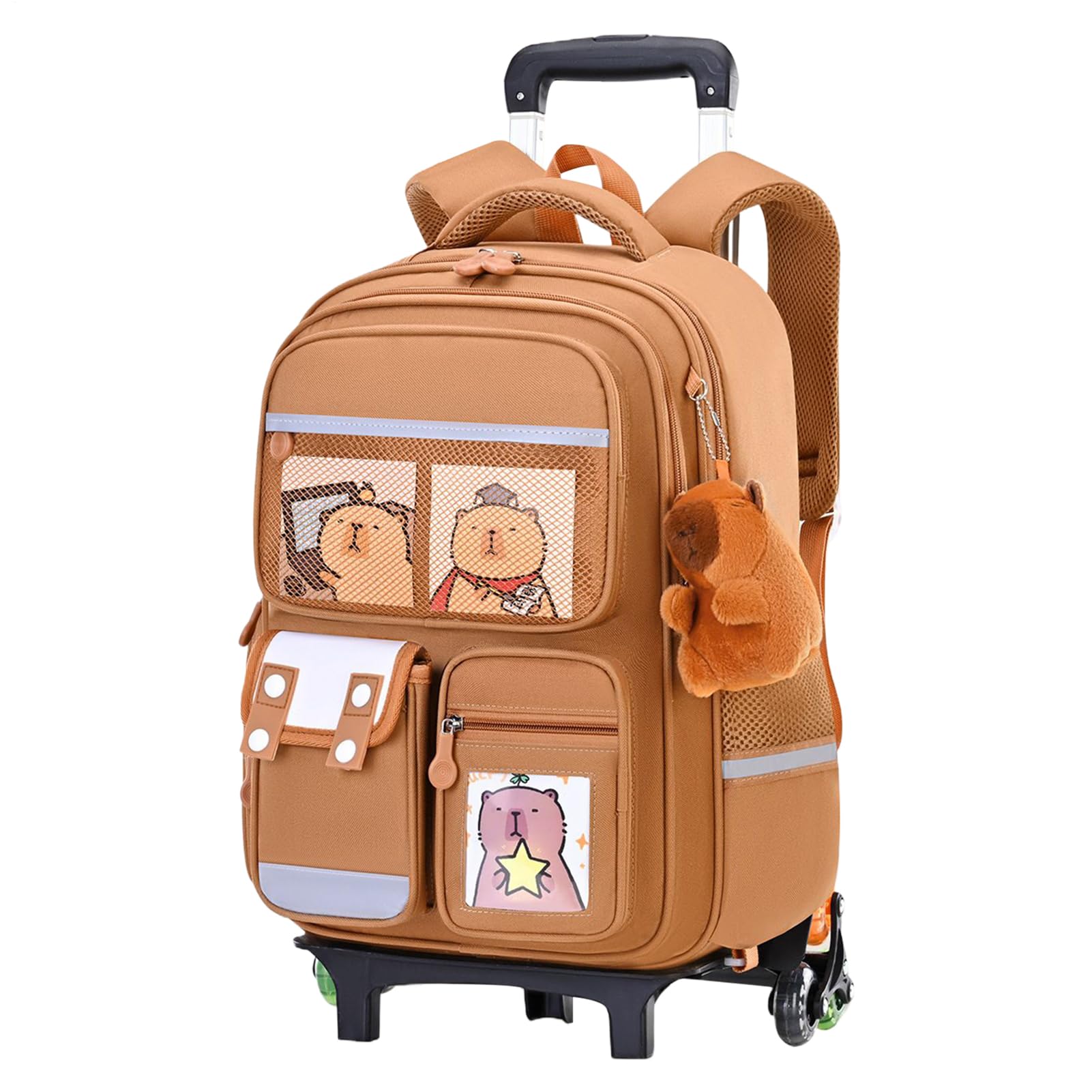 Mochila con Ruedas Bolsa de Gran Capacidad con Asa Retráctil y Altura | Estampado de Capibara en Mochila con Ruedas para Viajes, Escuela, Trabajo, Avión, Negocios, Niños, Niñas,