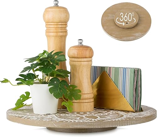Hanobe Lazy Susan - Tocadiscos para mesa bandeja giratoria bohemia decorativa de madera para comedor, cocina, encimera, gabinete, 12 pulgadas,