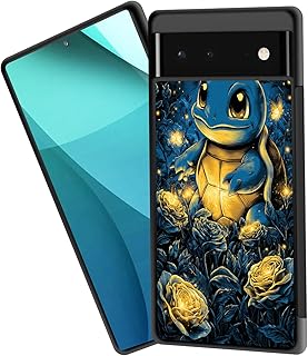 for Pixel 8 Case,Tire Anti-Skid Edges Cute Design Shockproof Bumper Full Protection Black Back Cover for Google Pixel 8,Cartoon Turtle in Roses