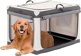 A 4 Pet faltbare Hundebox große Hunde, Hundebox für zuhause Hundetransportbox Transportbox Hund soft tragebar leicht zu verstauen mit montiertem Aluminium Rahmen, einstellbare Kompatibilität (L, Grau)