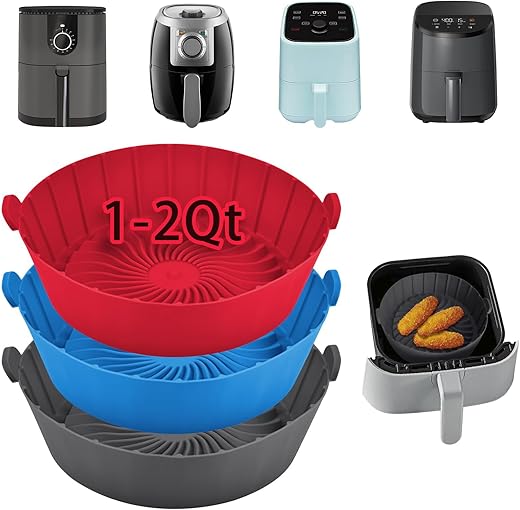 SIUDANGKA Silicone Air Fryer Liners Reusable for 1-2qt Air Fryers, 3 Pack Non-Stick Round Parchment Paper AirFryer Liner Compatible with Ninja Mini, Instant Vortex 2 QT, CHEFMAN Small, COSORI Small