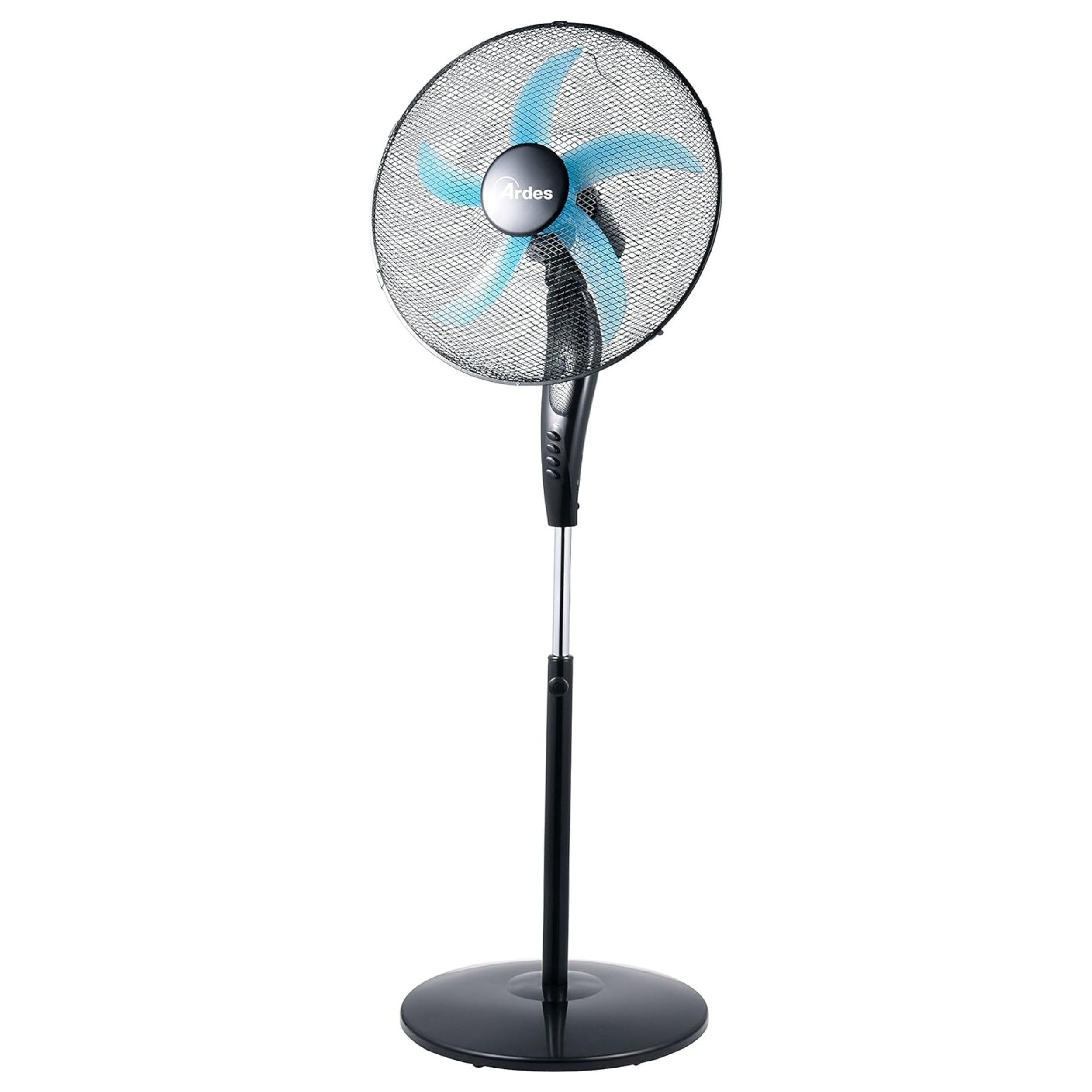 ARDES - AR5EA50PB Ventilatore a Piantana Silenzioso 5 PALE EASY - Ampia Base Oscillante, Inclinazione Regolabile e Comando Manuale - Ventilatore Stelo 3 Velocità