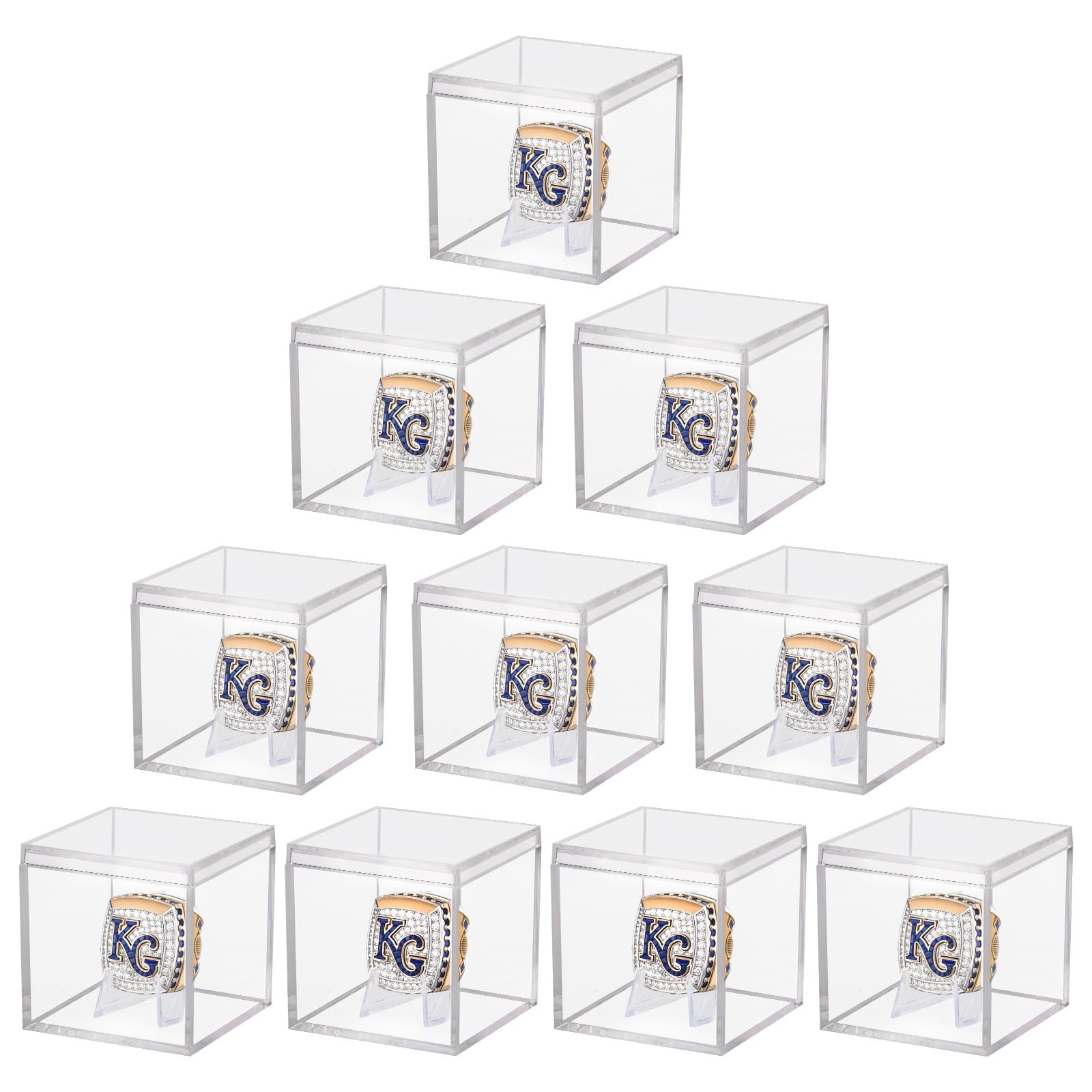 Photo 1 of 10 Pack Championship Ring Display Case Clear Acrylic Case Display Box for Sports Baseball Basketball Softball Golf Single Ring Coin Holder Stand, 2.16 Inch