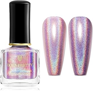 BORN PRETTY Holographic Nail Polish Pink Nail Polish Magic Rainbow Effect Nail Varnish Lacquer Holo Glitter Super Shine Nail Art Polish 10ml