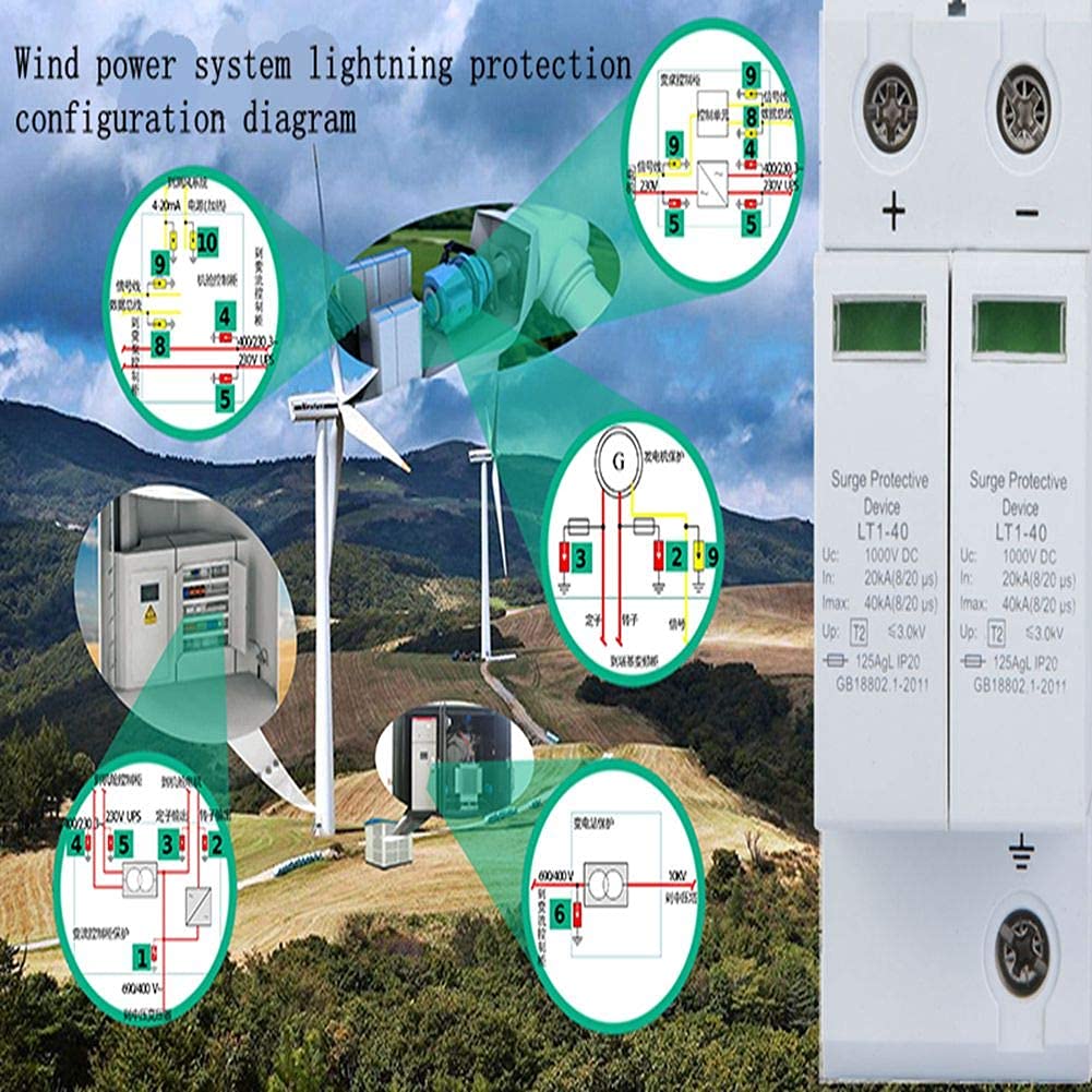 Scaricatore Fotovoltaico LT1-40 2P 1000V CC 40KA Protezione Sovratensione Guida DIN 35mm