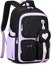 Girls Backpack School Bag Primary CE2 to CM2 School Bag with Adorable Coin Pouch, Casual School Bag for Children for Travel, Black, M