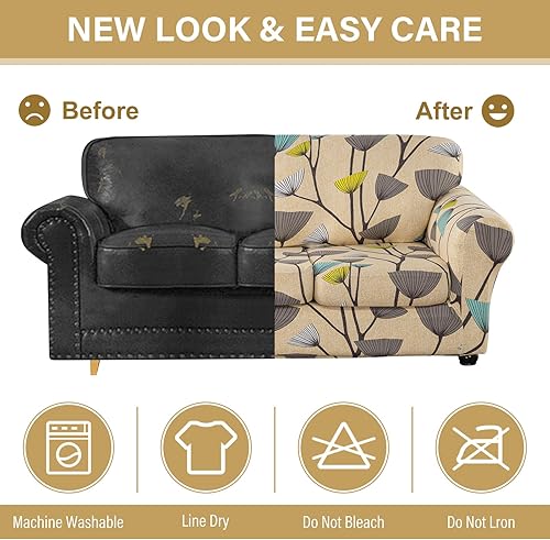 Miniatura 5 de Lamberia Funda de sofá estampada para sillón de 3 cojines, funda de sofá de alta elasticidad de 4 piezas con tres fundas de cojín separadas, parte