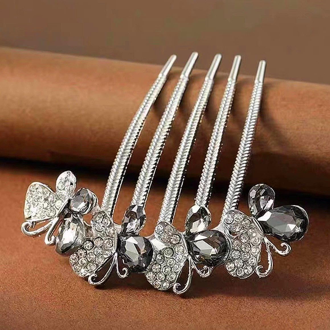 4 PCS Flower Rhinestones Hair Combs Accessories Wedding Crystal Opal Hair Side Combs Long Teeth Slide Hairpins Barrettes Clips Butterfly Hair Accessories for Women - Image 8