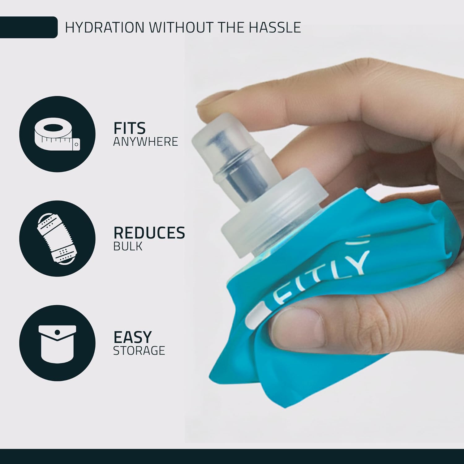 FITLY FLASKS Combo - 3 Handheld Soft Flask, Collapsible Water Bottles for Running, Marathon, Hiking, Cycling (5 oz, 8.5 oz, 13.5 oz / 150-250-400 ml)