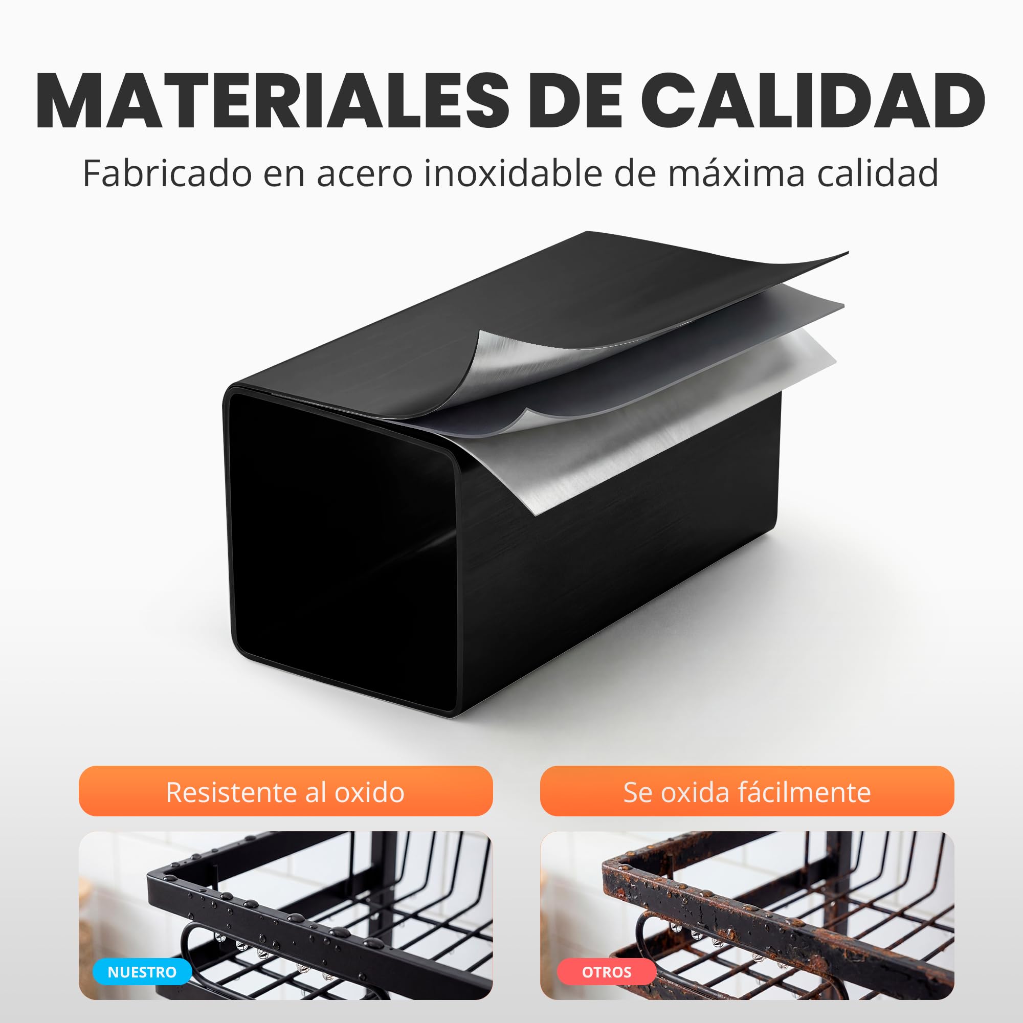 JUPPLIES Escurreplatos sobre Fregadero 2 Niveles 85x30x52,5cm – Escurridor de Platos de Acero Inoxidable con Soporte para Cubiertos, Tabla de Cortar y Ganchos – Escurre Platos Antideslizante Negro