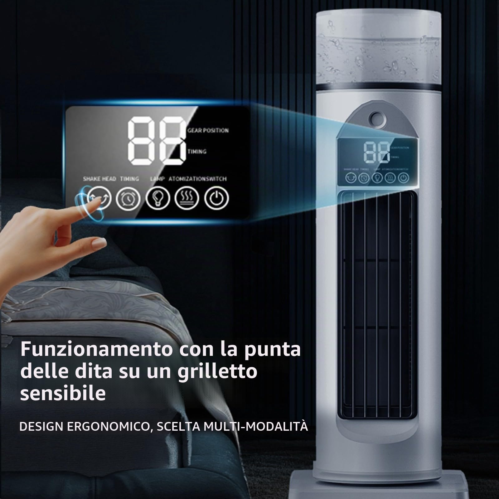 Climatizzatore a torre, con telecomando, silenzioso, oscillante, senza foglie, portatile, per camera da letto, ufficio, dormitorio (nero)