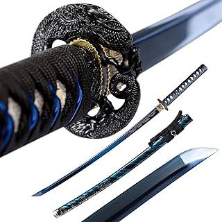 Sponsored Ad - OYZ Japanese Blue Katana Sword Real Authentic,Full Tang,Practical,Functional, 1060 high Carbon Steel,Hadema...