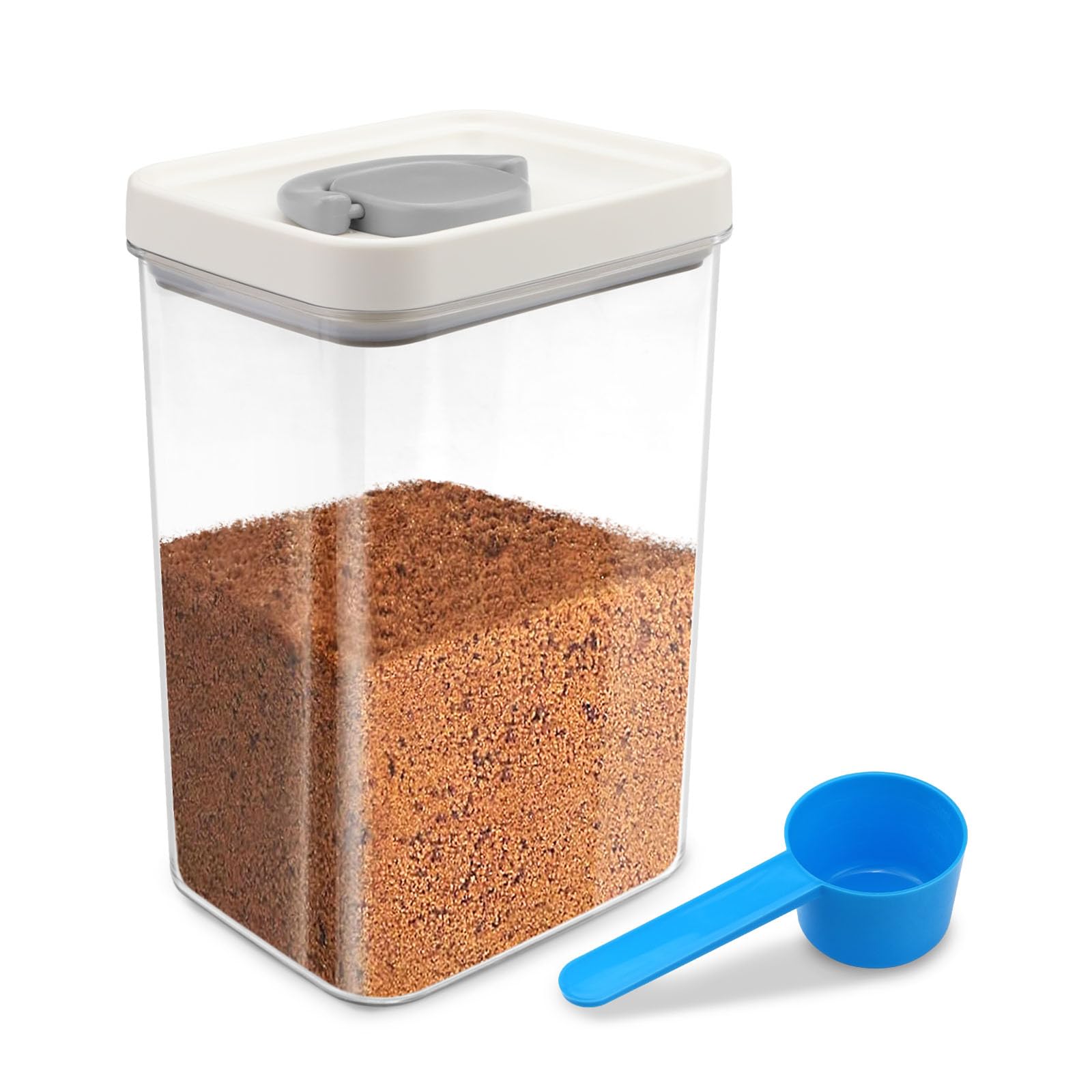 Airtight Brown Sugar Keeper Container with Lid & Scoop, 1.7 Quart Clear Sugar Storage Container, Plastic Coffee Bean & Flour Jar Food Storage for Home Kitchen Pantry Bakery Shop (Clear)