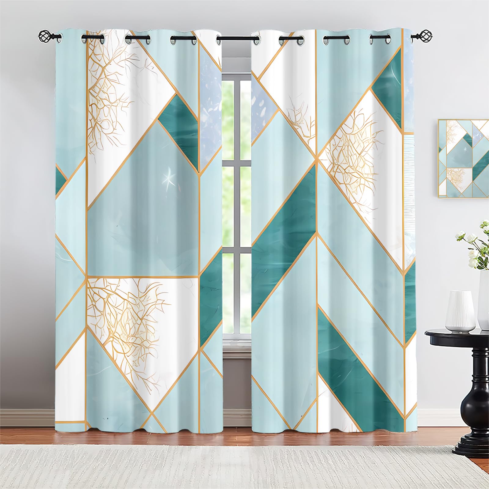 Tende Oscuranti KGORGE Lunghe 213 Cm, Blu Con Motivo Damascato, 2 Pannelli Da 132 Cm, Con Occhielli - 2