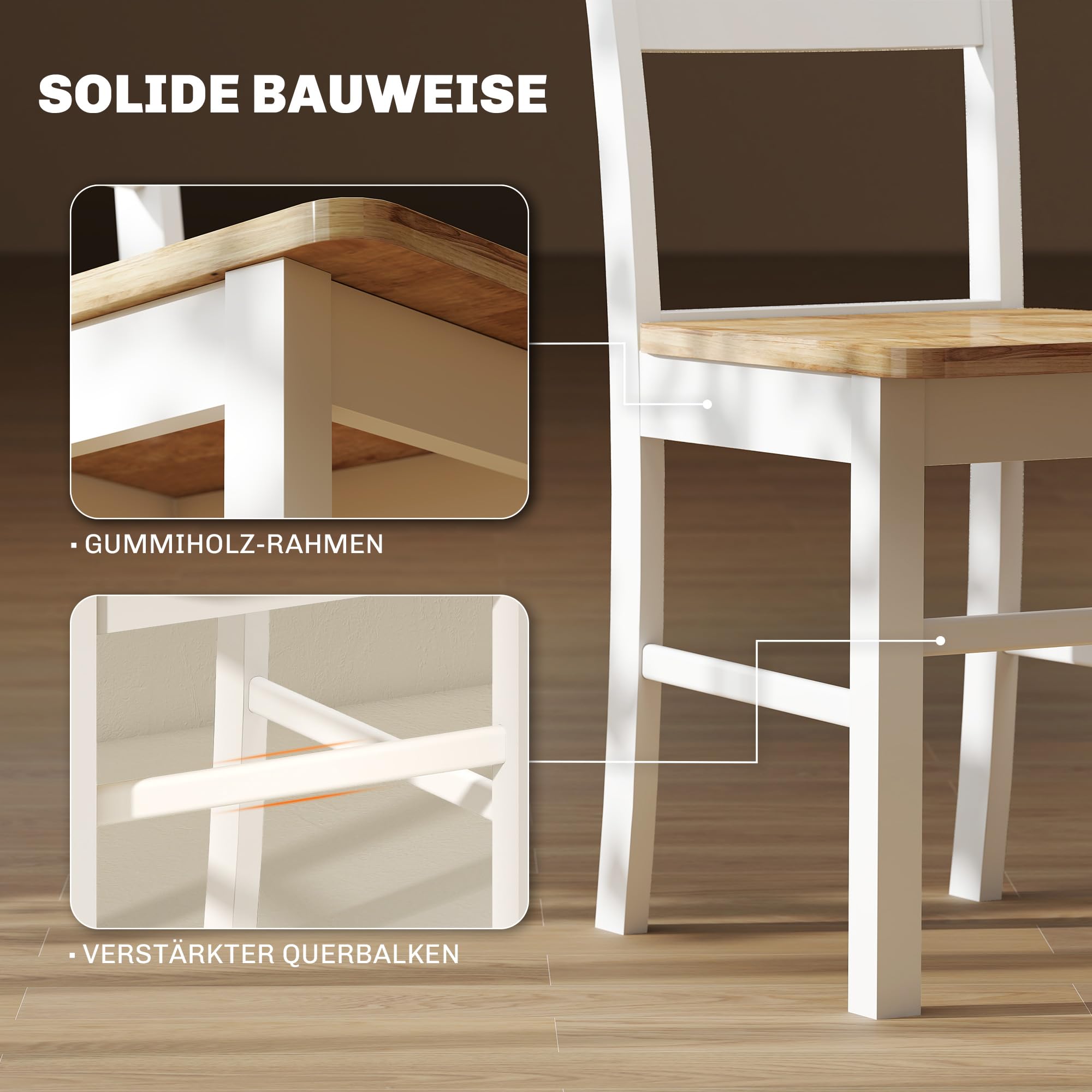 HOMCOM Esszimmerstühle 2er Set Armlose Stühle aus Holz für Esstisch Eiche
