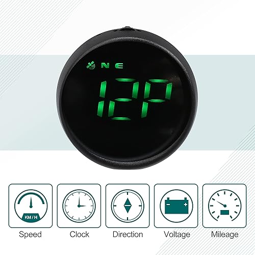 Miniatura 7 de X AUTOHAUX 2.4" redondo en forma de mini cabeza para arriba pantalla HUD Digital GPS velocímetro-pantalla verde