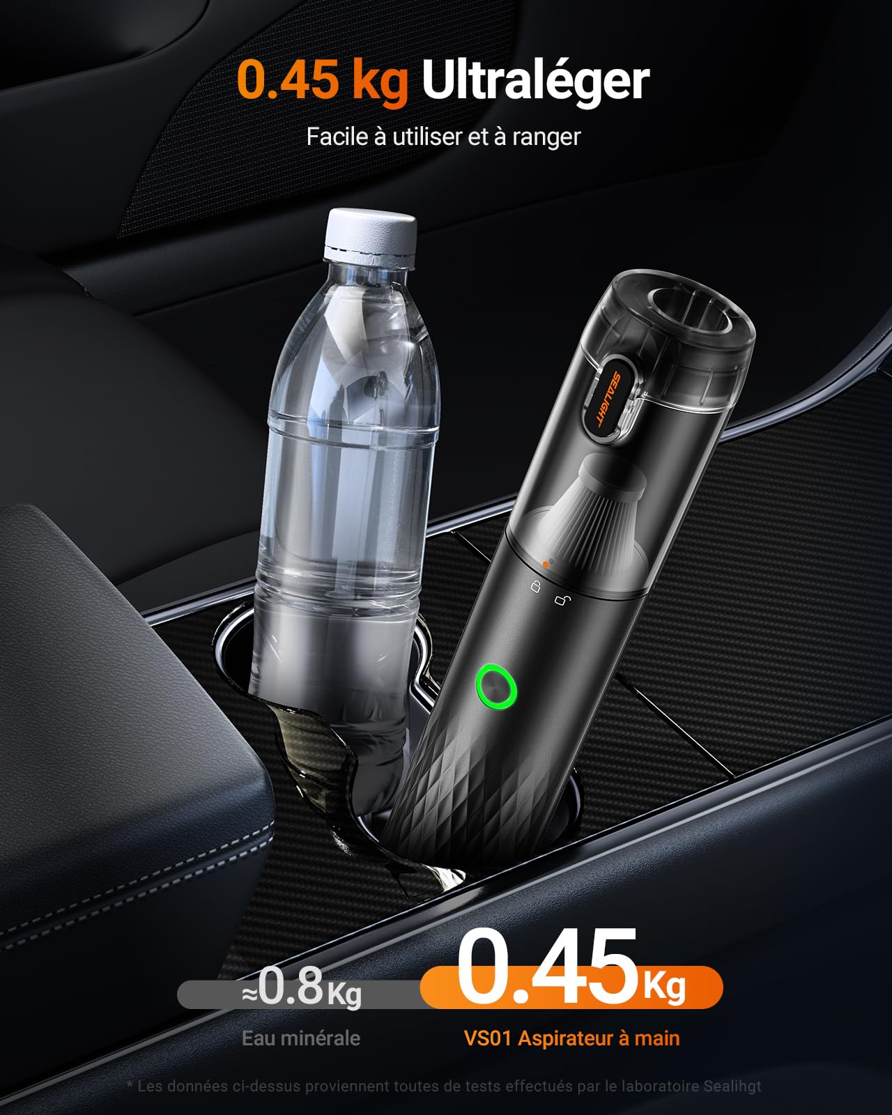 SEALIGHT Aspirador de Mano, 18000pa Aspirador Coche Potente, 2 Niveles de Succión, 40 Minutos de Autonomía, 9 En 1 Aspirador Y Soplador (Negro)