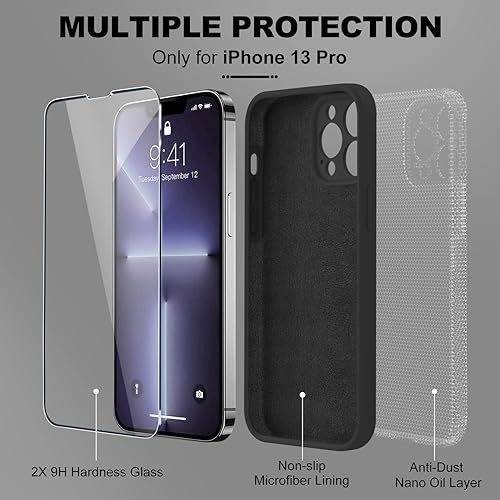 Miniatura 288 de BossKiss Funda compatible con iPhone 14 Pro, silicona mejorada [protección de cámara] [2 protectores de pantalla 9H], forro interior de microfibra
