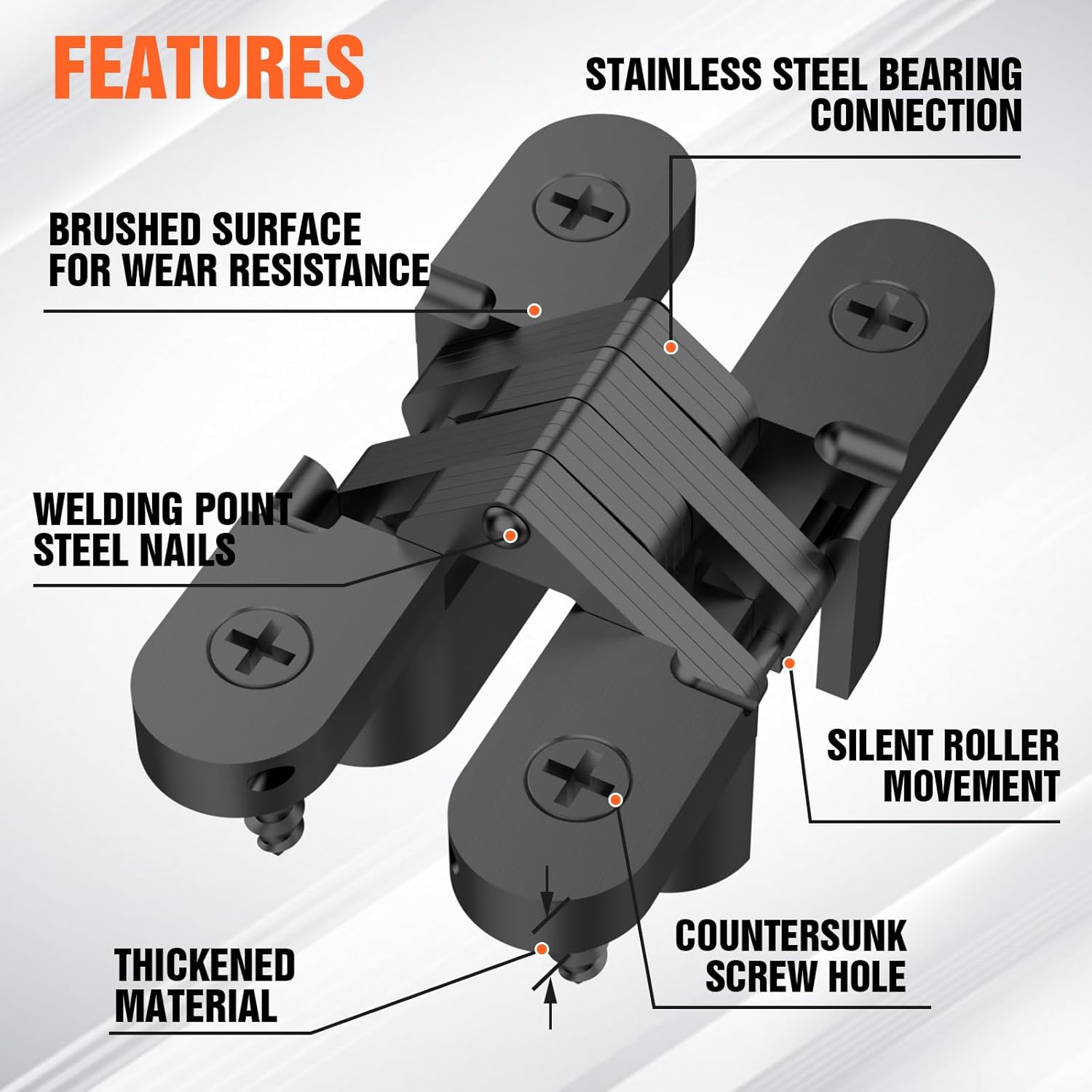 Invisible Door Hinge Hidden Door Hing, 180 Degree Concealed and Cabinet Hinges for Cabinet Doors and DIY Box Zinc Alloy Furniture and Table (B,4PCS, 0.51"-2.36" Door Thick(11/6"~1"))