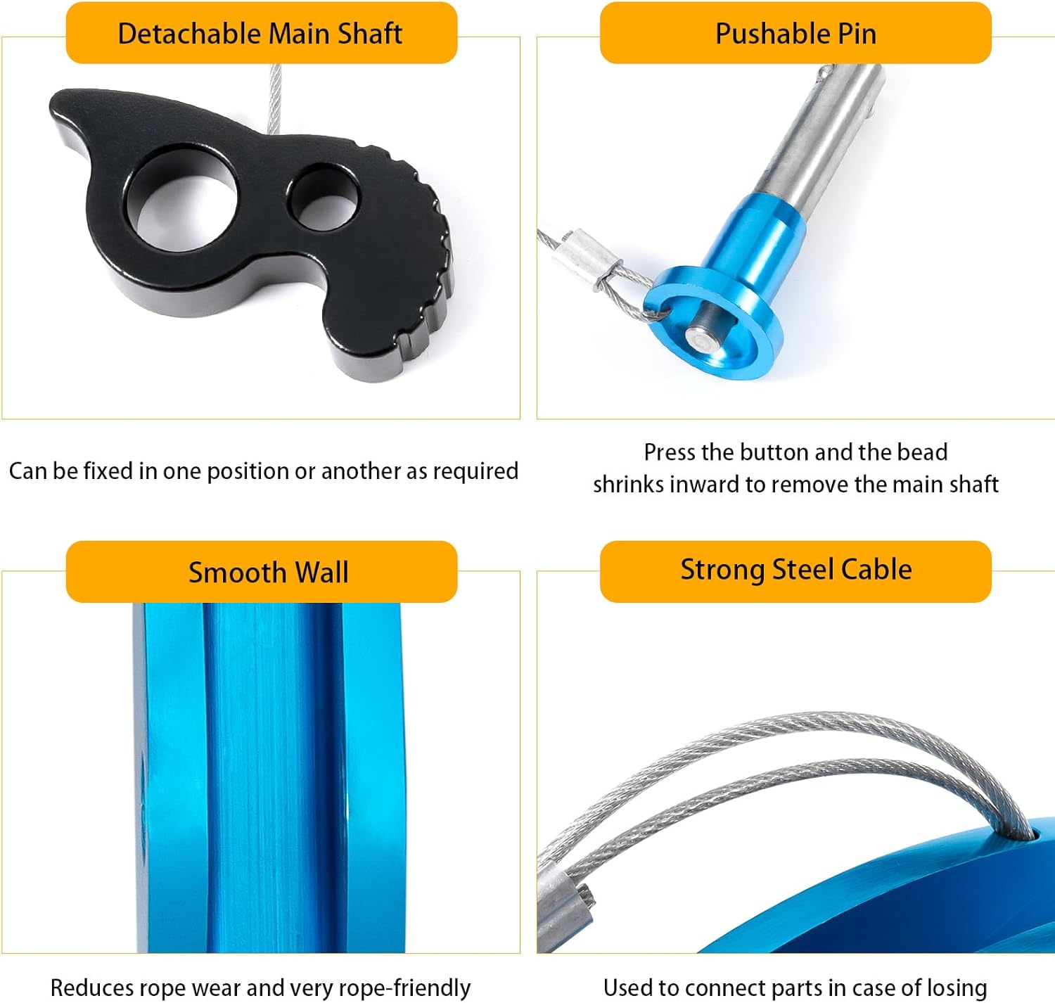 Detachable Rope Grab Ascender, Gravity Grabber Fits 11-13 MM Rope, 15 KN Load Capacity, Ideal for Rock Climbing, Tree Climbing and Rescue