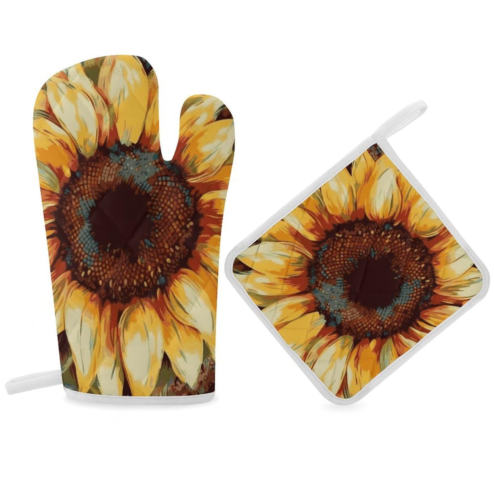Sunflower Oven Mitts with Color Paint, Thick and Substantial, Skin Resistant, Temperature Resistant, for Cooking Lover Cooks