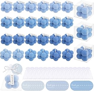 Treela 24 Sets Wedding Bubble Candles with Thank You Cards and Organza Bags for Wedding Party Favors, Bridal Shower, Christmas, Blue