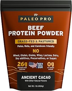 Paleo Pro Beef Protein Powder - Grass Fed Protein Powder Isolate - Pure Animal Based Pastured & Cage-Free | Dairy & Gluten Free, Natural and Clean Proteins for Paleo & Keto - 15 Days Supply (Cacao)