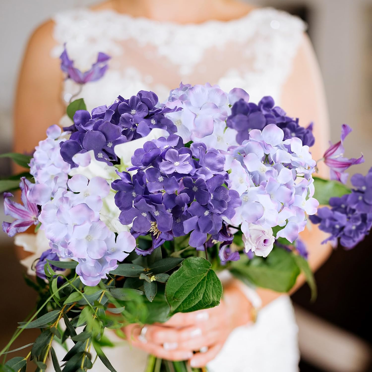 Yunsailing 100 Pcs Artificial Hydrangea Flowers Hydrangea Flower Heads with Stems Silk Faux Flowers for Wedding Centerpiece Fake Bouquet Home Indoor Garden Party Decoration (Dark Light Purple) - Image 6