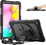 Timecity Case for Samsung Tab A 10.1 2019 (Model: SM-T510/T515), Three-Layer Case with Screen Protector Rotating Handle Strap & Stand Pencil Holder Case for Samsung Galaxy Tab A 10.1 - Black
