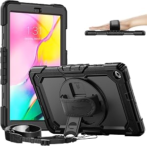 Étui Timecity pour Samsung Tab A 10.1 2019 (modèle : SM-T510/T515), étui à trois couches avec protection d'écran, sangle de poignée rotative et support pour stylo pour Samsung Galaxy Tab A 10.1 - Noir