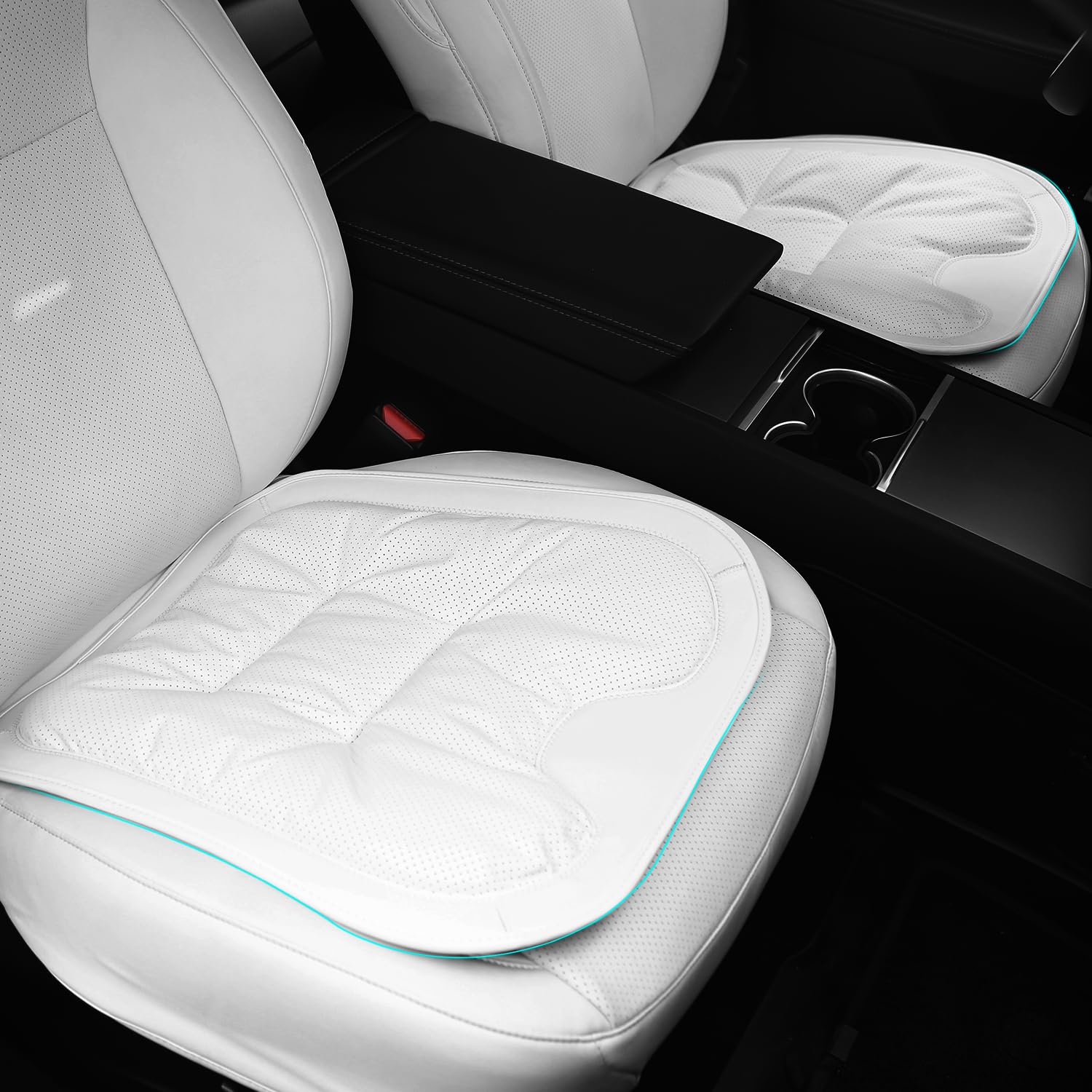 Premium Nappa Leder Rear Sitzkissen Autositzschoner Atmungsaktiv, Anti Rutsch Auto Rear Sitzauflage Sitzkissen Sitzbezüge Universal für Auto, Bürostuhl (Weiß, 2 Stück)