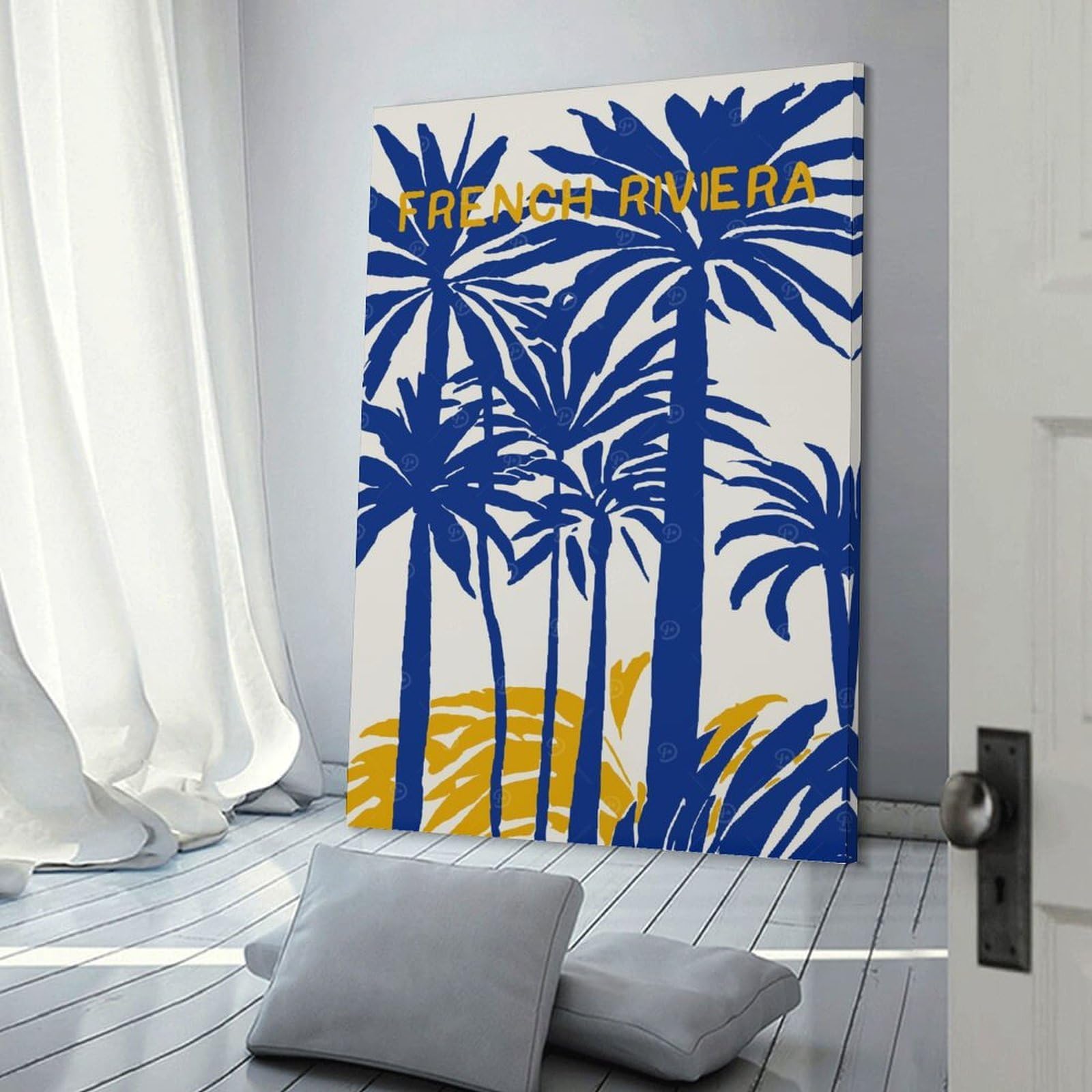 Junmoney French Riviera Canvas Wall Picture 24x36inch(60x90cm), for Study, Office Or Focused Interiors, Home Office Artwork with Decorative Appeal