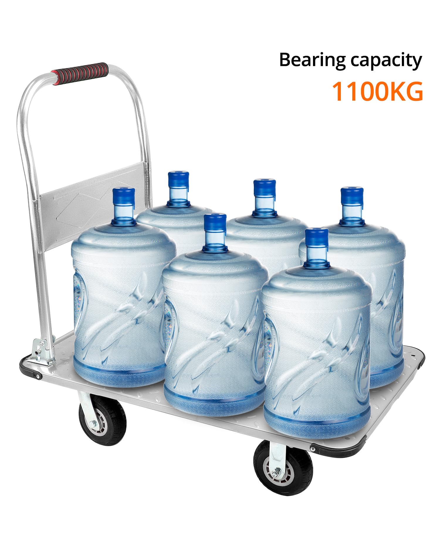 QWORK® Robusto carrello con piattaforma pieghevole, con capacità di carico di 1100 kg, 90 x 60 cm e pneumatici in gomma silenziosi, Carrello da trasporto in acciaio per carichi pesanti